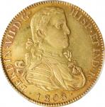 MEXICO. 8 Escudos, 1808-Mo TH. Mexico City Mint. Ferdinand VII. PCGS AU-55.