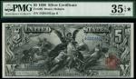 x United States, Silver Certificate, $5, 1896, serial number 24205502, black with red seal, allegori
