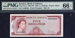 x Bank of Jamaica, 5 shillings, ND (1964), serial number OA 866492, red and multicoloured, Elizabeth