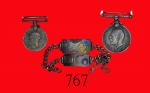 二战中印缅飞虎队银质珐琅手链两枚，及一战、二战欧洲纪念章两枚评级品，一组四枚。手链美品"Flying Tigers" Silver Enamel Bracelet (2) & 1st & 2nd Wo