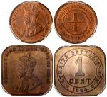 海峡殖民地铜币2枚一组，包括1916年1/4分及1920年1分，分别评PCGS MS64RD及PCGS MS64+RB。Straits Settlements, lot of 2x bronze fr