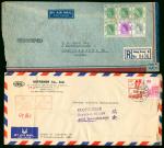 五十年代香港台湾寄国外航空封一批9件,大部分贴高值邮票,另有香港六十年代街景实寄明信片2件,均邮戳清晰,保存完好,请预览
