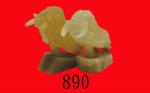 辽东石牛一对，其中一角有损A pair of Stone Ox from Liaodong, damage on one horn, 17x18x17cm