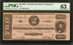 T-54. Confederate Currency. 1862 $2. PMG Choice Uncirculated 63.
