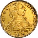 SPAIN. Contemporary Counterfeit 8 Escudos Struck in Platinum, 1776-JN. Charles III (1759-88).