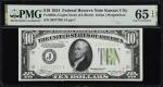 Fr. 2004-J. 1934 Light Green Seal $10 Federal Reserve Note. Kansas City. PMG Gem Uncirculated 65 EPQ