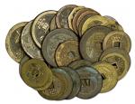清代钱币一组，约三十二枚，包括雍正小平八枚，满文汉文天命各一枚等，美品