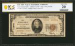 San Rafael, California. $20 1929 Ty. 2. Fr. 1802-2. First NB. Charter #12640. PCGS Banknote Very Fin