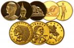 80年代美国制世界名画镀金加厚铜章三枚。均为直径50mm。分别为“希腊神首”、“佛首”和“狮子戏蛇”。                                                 