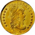 1806 Capped Bust Right Half Eagle. BD-6. Rarity-2. Round-Top 6, Stars 7x6. AU-55 (NGC).