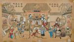 清代天津廉增戴记杨柳青巨幅套色木板年画“富贵荣华万万年”一张。尺寸：106.6×60.4cm