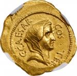 JULIUS CAESAR. AV Aureus (8.07 gms), Rome Mint; A. Hirtius, praetor, 46 B.C. NGC Ch AU, Strike: 5/5 