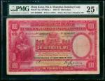 1930年汇丰银行$100，编号B290697，PMG 25NET，有修补及书写。The Hongkong and Shanghai Banking Corporation, $100, 1.9.19