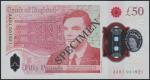Bank of England, £50, 23 June 2021, serial number AA01 001921, red, Queen Elizabeth II at right and 