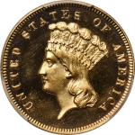 1869 Three-Dollar Gold Piece. JD-1, the only known dies. Rarity-6+. Proof-64 Cameo (PCGS). CAC.