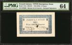 FRENCH GUIANA. WWII Emergency Issue. 2 Francs, ND (1945). P-11Cb. PMG Choice Uncirculated 64.
