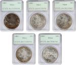 Lot of (5) 1887 Morgan Silver Dollars. MS-64 (PCGS). OGH--First Generation.