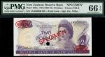 New Zealand Reserve Bank, specimen 2 dollars, ND (1968-75), serial number 1A5000000 020, (Pick 164bs