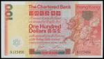 The Chartered Bank, $100, 1980, ascending ladder serial number Q123456, red, yellow and multicoloure