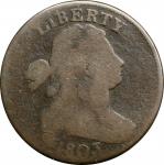 1803 Draped Bust Cent. S-247. Rarity-3. Small Date, Small Fraction. Good-4.