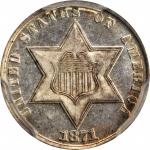 1871 Silver Three-Cent Piece. Proof-66+ (PCGS).