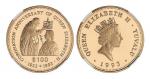 1993年图瓦卢发行英国女王伊丽莎白二世加冕四十周年纪念100图瓦卢元金币/NGCPF69ULTRACAMEO