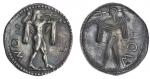 Lucania, Poseidonia, AR Stater, c. 530-500 BC, Poseidon stood right hurling trident, nude but with a