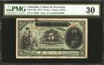 COLOMBIA. República de Colombia-Cédula de Tesorería. 5 Pesos. 1919. P-326. PMG Very Fine 30.