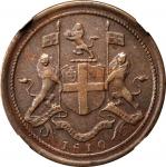 1810年马来西亚槟城半分 MALAYSIA. Penang. British East India Company. 1/2 Cent (1/2 Pice), 1810. NGC VF-35 BN.