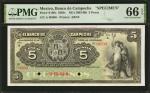 MEXICO. El Banco de Campeche. 5 Pesos, ND (1903-09). P-S108s. Specimen. PMG Gem Uncirculated 66 EPQ.
