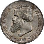 1889年巴西2000雷斯。里约热内卢造币厂。BRAZIL. 2000 Reis, 1889. Rio de Janeiro Mint. Pedro II. PCGS MS-63.
