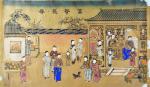 清代天津廉增戴记杨柳青巨幅套色木板年画“富贵长春”一张。尺寸：107.5×61cm