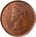 CANADA. New Brunswick. Copper 1/2 Penny Token, 1843. London Mint. Victoria. PCGS MS-65+ Brown Gold S