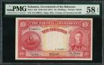 Bahamas Government, 10/-, ND (1947), serial number A/6 166911, red and yellow, George VI at right, s