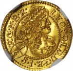 AUSTRIA. 1/6 Ducat, 1674-SHS. Breslau Mint. Leopold I (1657-1705). NGC MS-65.