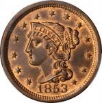 1853 Braided Hair Cent. N-8. Rarity-3. MS-66 RB (PCGS). CAC.