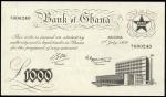 Bank of Ghana, £1000, 1 July 1958, serial number A/1 000240, black and white, bank building at low r