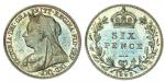 Victoria (1837-1901), Proof Sixpence, 1893, by T. Brock and Benedetto Pistrucci, veiled head left, r