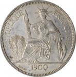 1900-A年坐洋壹圆贸易银币。巴黎造币厂。FRENCH INDO-CHINA. Piastre, 1900-A. Paris Mint. PCGS MS-62 Gold Shield.