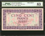 FRENCH SOMALILAND. Banque de lIndochine 500 Francs, ND (1945). P-17s. Specimen. PMG Choice Uncircula