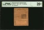 PA-87. Pennsylvania. July 1, 1757. 15 Shillings. PMG Very Fine 20 Net. Repaired.