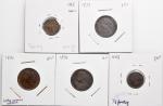 英国角分币一组8枚，包括1868及1885年（2枚）1/3 法新铜币，及1873，1881-H，18921893及1895年法新铜币，3枚经PCGS评级，其餘EF或以上品相