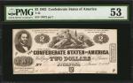 T-42. Confederate Currency. 1862 $2. PMG About Uncirculated 53.