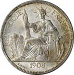 1908-A年坐洋一元银币巴黎造币厂 FRENCH INDO-CHINA. Piastre, 1908-A. Paris Mint. PCGS MS-61 Gold Shield.