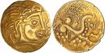 Parisii (IIème siècle av. J.C.). Statère d’or classe V « type perlé et cheval à droite ».
