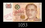 1999年新加坡纸钞10000元样票。全新1999 Singapore $10000 Specimen, ND, s/n 8PN001135. Choice UNC
