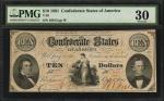T-25. Confederate Currency. 1861 $10. PMG Very Fine 30.