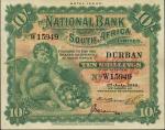National Bank of South Africa Limited, 10 shillings, Durban, 1 July 1916, serial number W 15959, gre