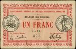 SENEGAL. Government General de LAfrique Occidentale Francaise. 1 Franc, 1917. P-2c. Fine.