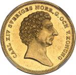 SUÈDECharles XIV Jean (1818-1844). 4 ducats, aspect Flan bruni (PROOFLIKE) 1837 CB, Stockholm.
